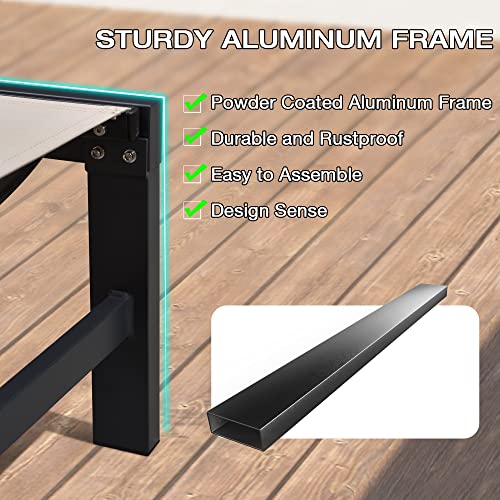 Outdoor Chaise Lounge Set of 2 with Wheels Aluminum Frame 5 Position Recliner Side Table Beige vovaloop