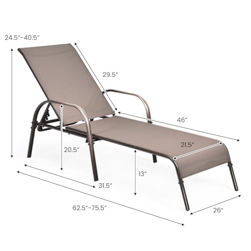 Outdoor Chaise Lounge Set of 2 with 5 Adjustable Backrest Steel Frame Brown for Patio Pool vovaloop