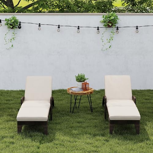 Wicker Chaise Lounge Set of 2 with Wheels 5 Position Adjustable Upholstered Cushions Khaki vovaloop