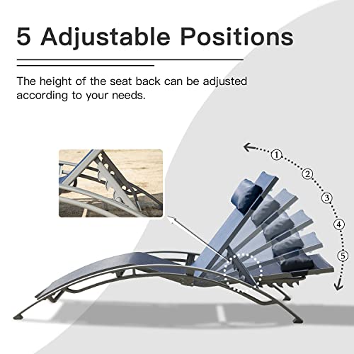 Aluminum Lounge Chair Set of 3 Outdoor with 5 Adjustable Positions Textilene Fabric Side Table Blue vovaloop