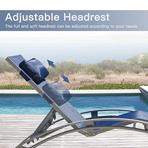 Aluminum Lounge Chair Set of 3 Outdoor with 5 Adjustable Positions Textilene Fabric Side Table Blue vovaloop