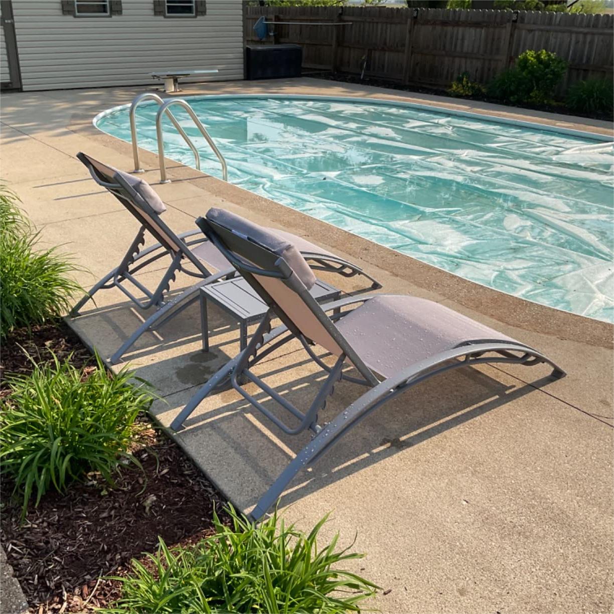 Aluminum Chaise Lounge Set of 2 Outdoor 5 Position Adjustable with Armrests Textilene Grey vovaloop