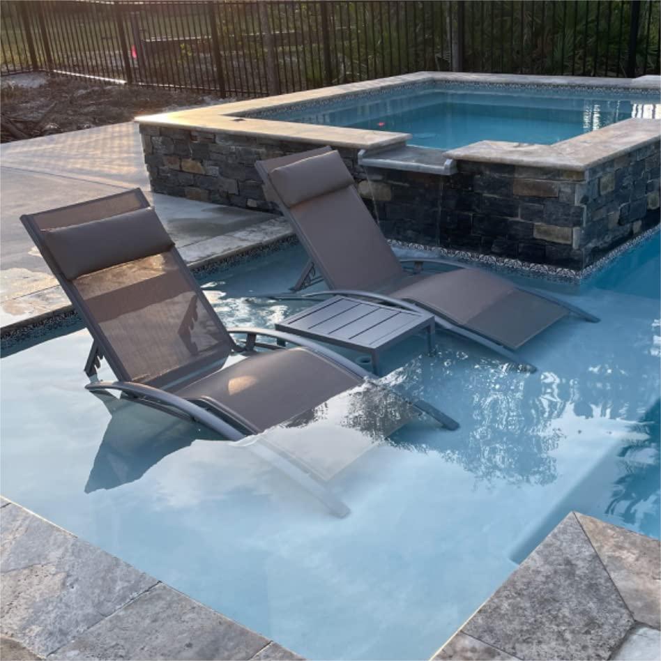 Aluminum Chaise Lounge Set of 2 Outdoor 5 Position Adjustable with Armrests Textilene Grey vovaloop