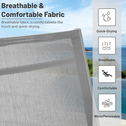 Aluminum Chaise Lounge Set of 2 Outdoor 5 Position Adjustable with Armrests Textilene Grey vovaloop