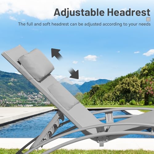 Aluminum Chaise Lounge Set of 2 Outdoor 5 Position Adjustable with Armrests Textilene Grey vovaloop