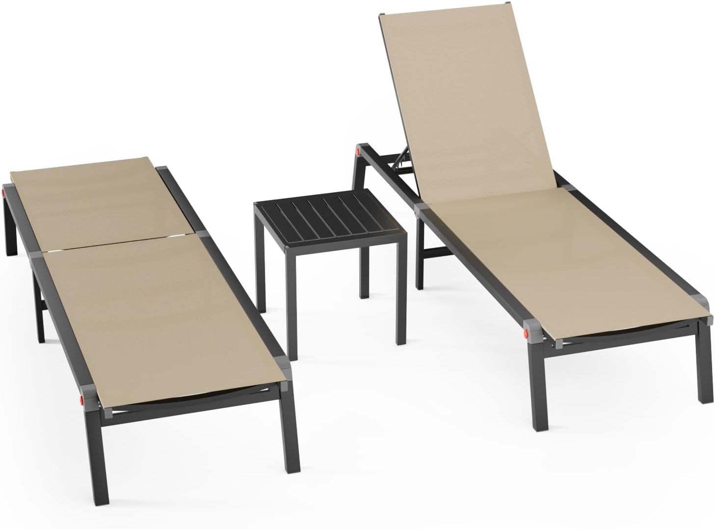 Aluminum Foldable Chaise Lounge Chair Outdoor Patio Lounger Khaki for Pool Garden Terrace vovaloop