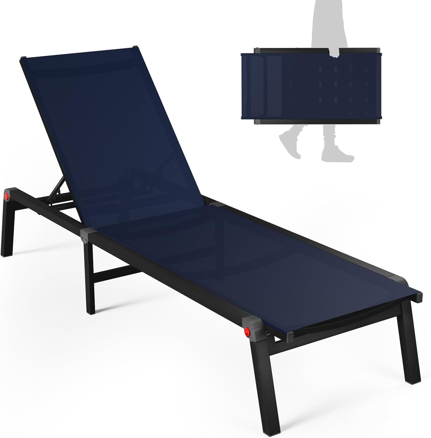 Aluminum Foldable Chaise Lounge Chair Outdoor Patio Lounger Khaki for Pool Garden Terrace vovaloop