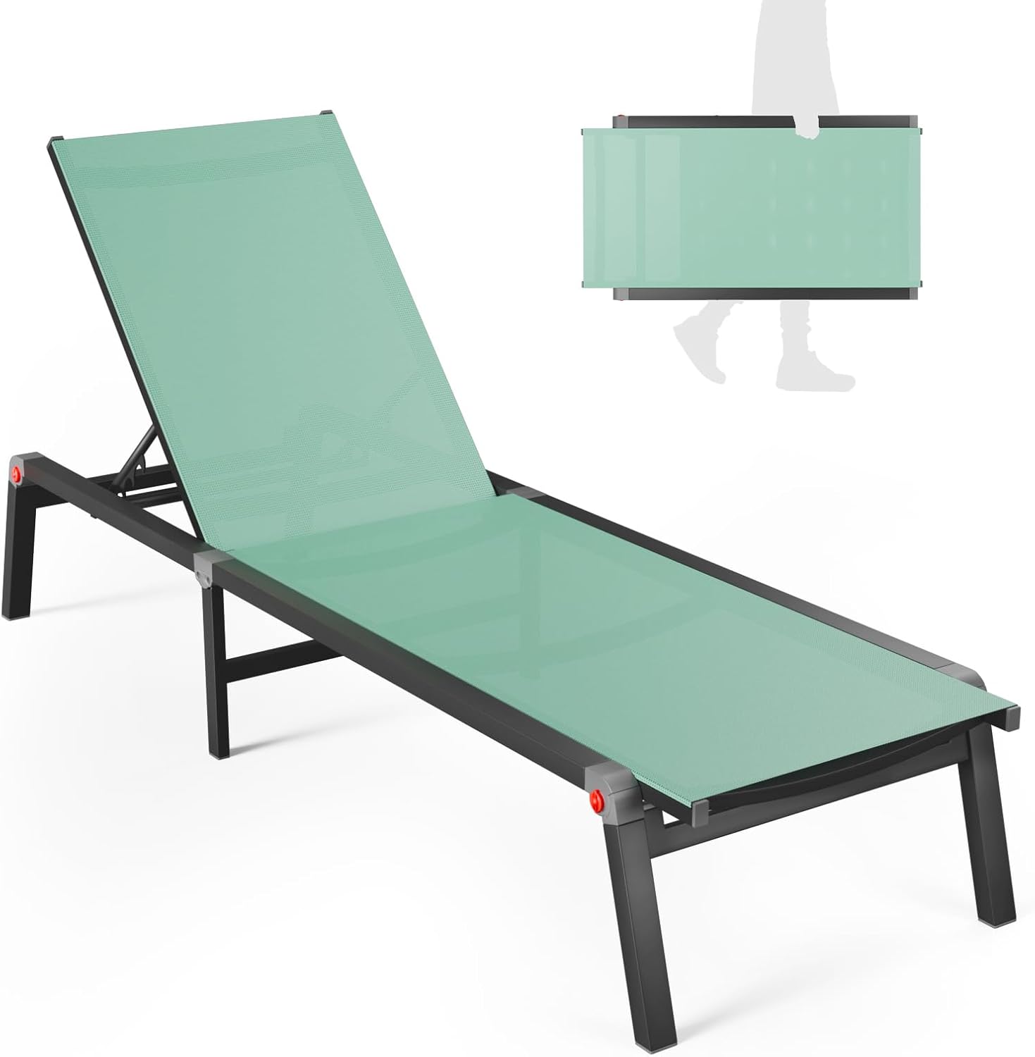 Aluminum Foldable Chaise Lounge Chair Outdoor Patio Lounger Khaki for Pool Garden Terrace vovaloop