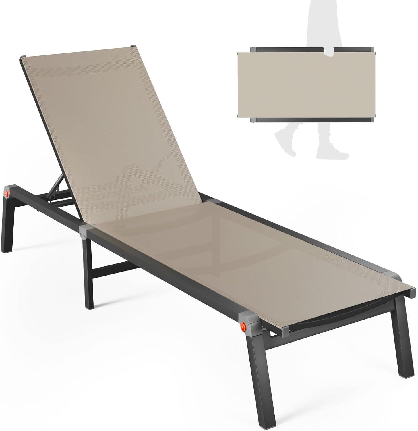 Aluminum Foldable Chaise Lounge Chair Outdoor Patio Lounger Khaki for Pool Garden Terrace vovaloop