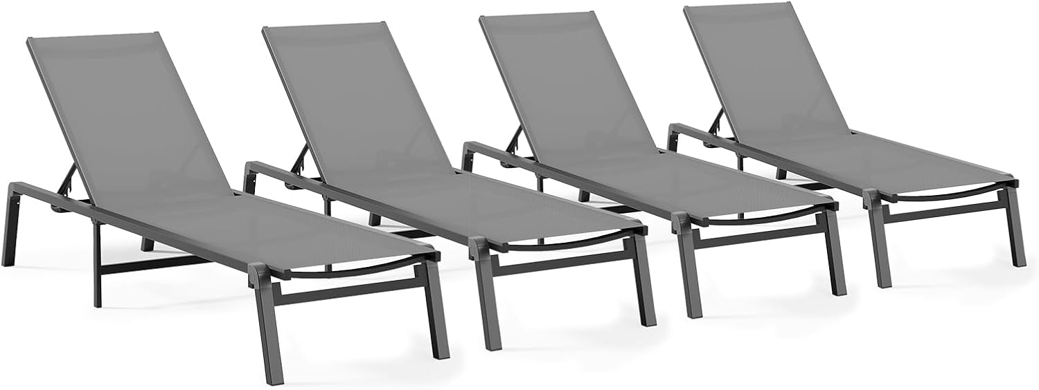 Aluminum Chaise Lounge Outdoor Lounge Chair with 5 Adjustable Backrest vovaloop