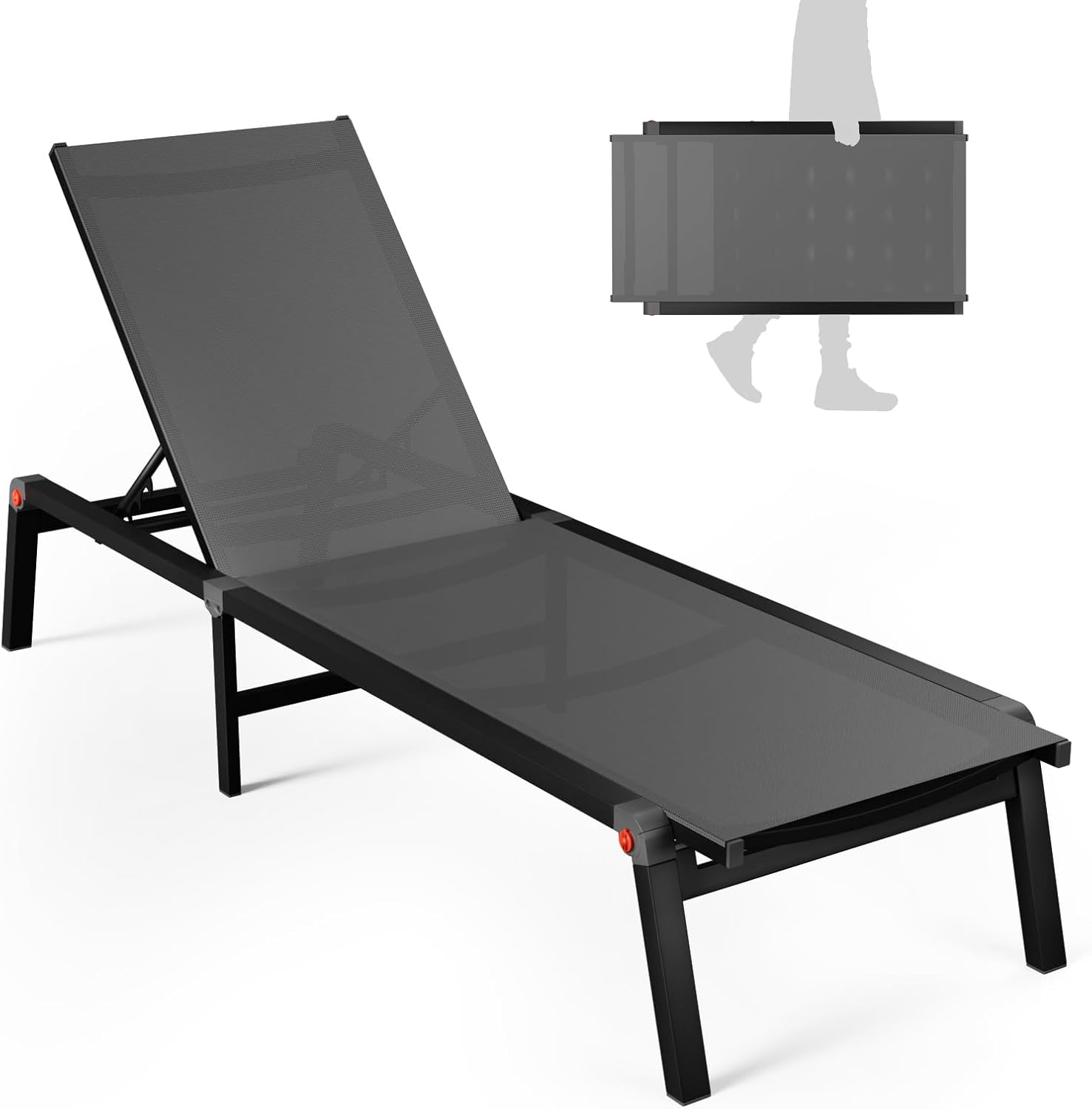 Aluminum Foldable Chaise Lounge Chair Outdoor Patio Lounger Khaki for Pool Garden Terrace vovaloop