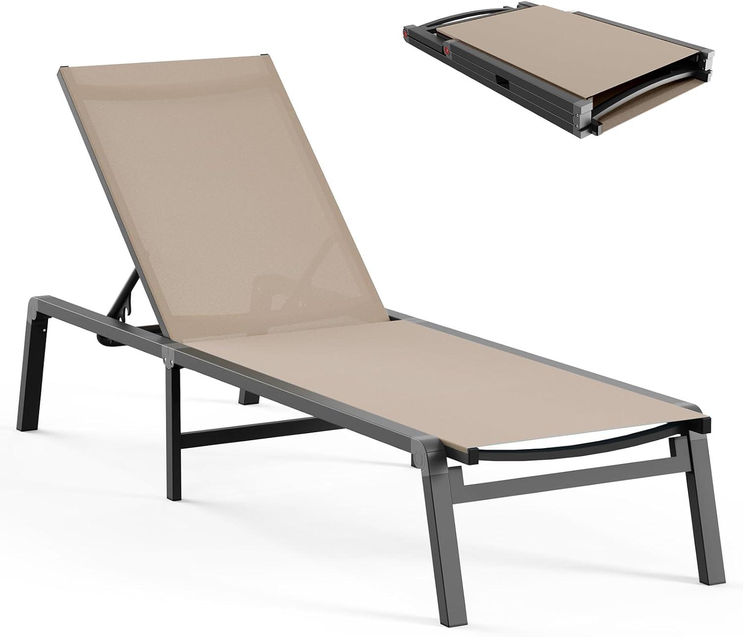 Aluminum Chaise Lounge Outdoor Lounge Chair with 5 Adjustable Backrest vovaloop