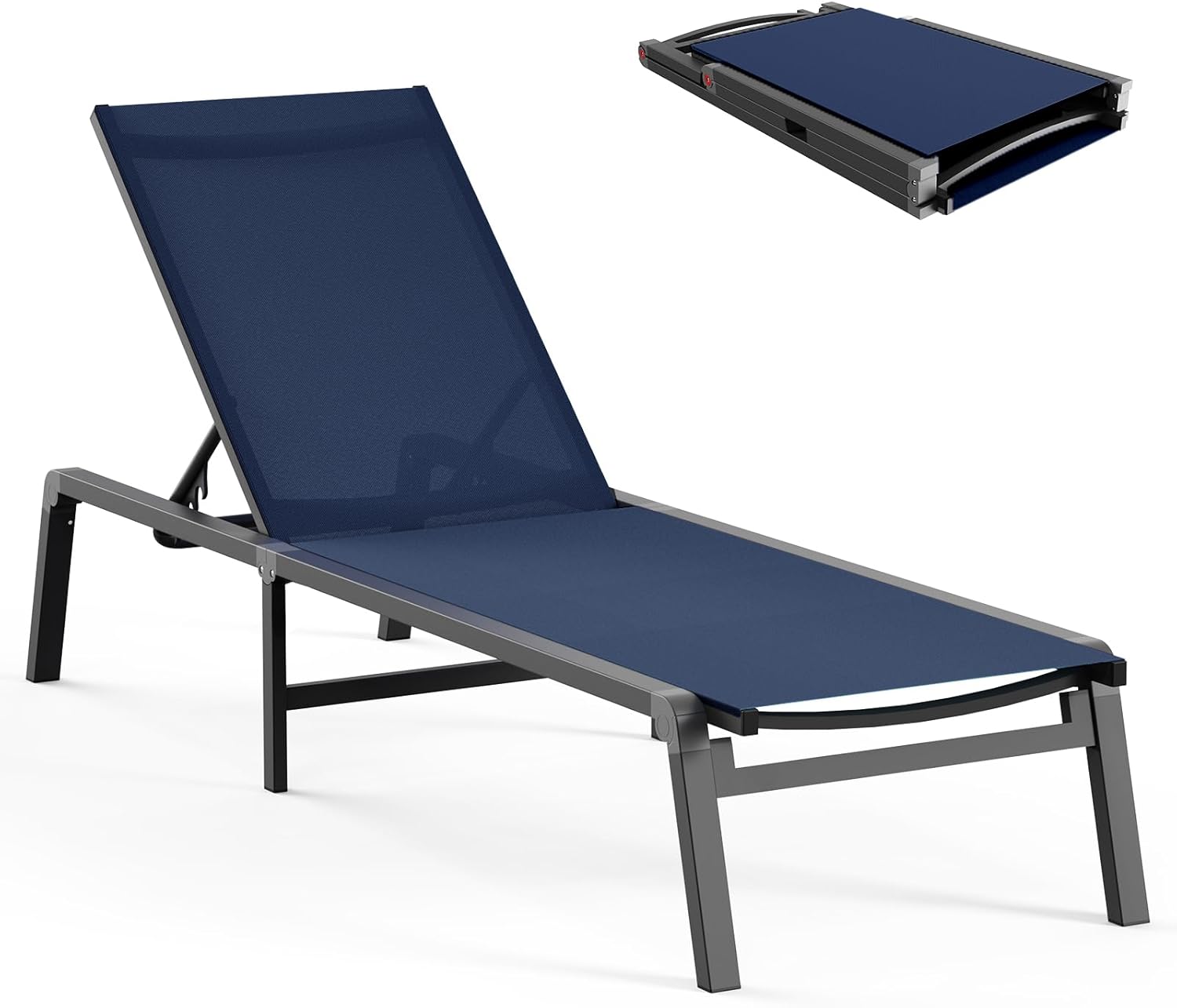 Aluminum Chaise Lounge Outdoor Lounge Chair with 5 Adjustable Backrest vovaloop