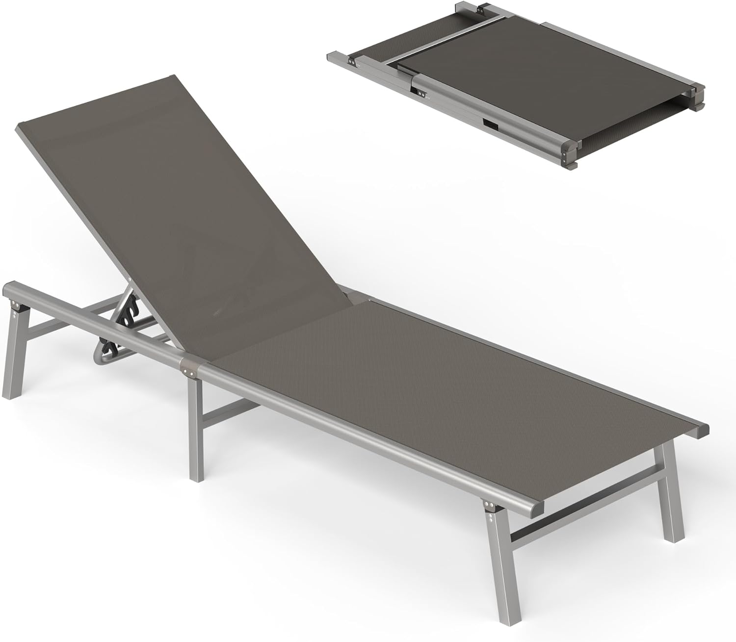 Aluminum Chaise Lounge Outdoor Lounge Chair with 5 Adjustable Backrest vovaloop