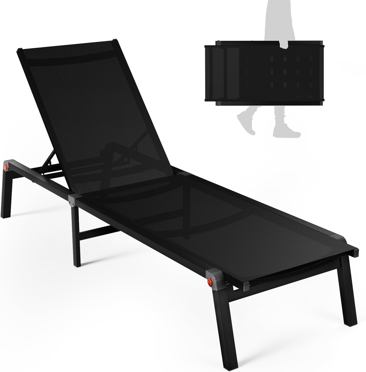 Aluminum Foldable Chaise Lounge Chair Outdoor Patio Lounger Khaki for Pool Garden Terrace vovaloop