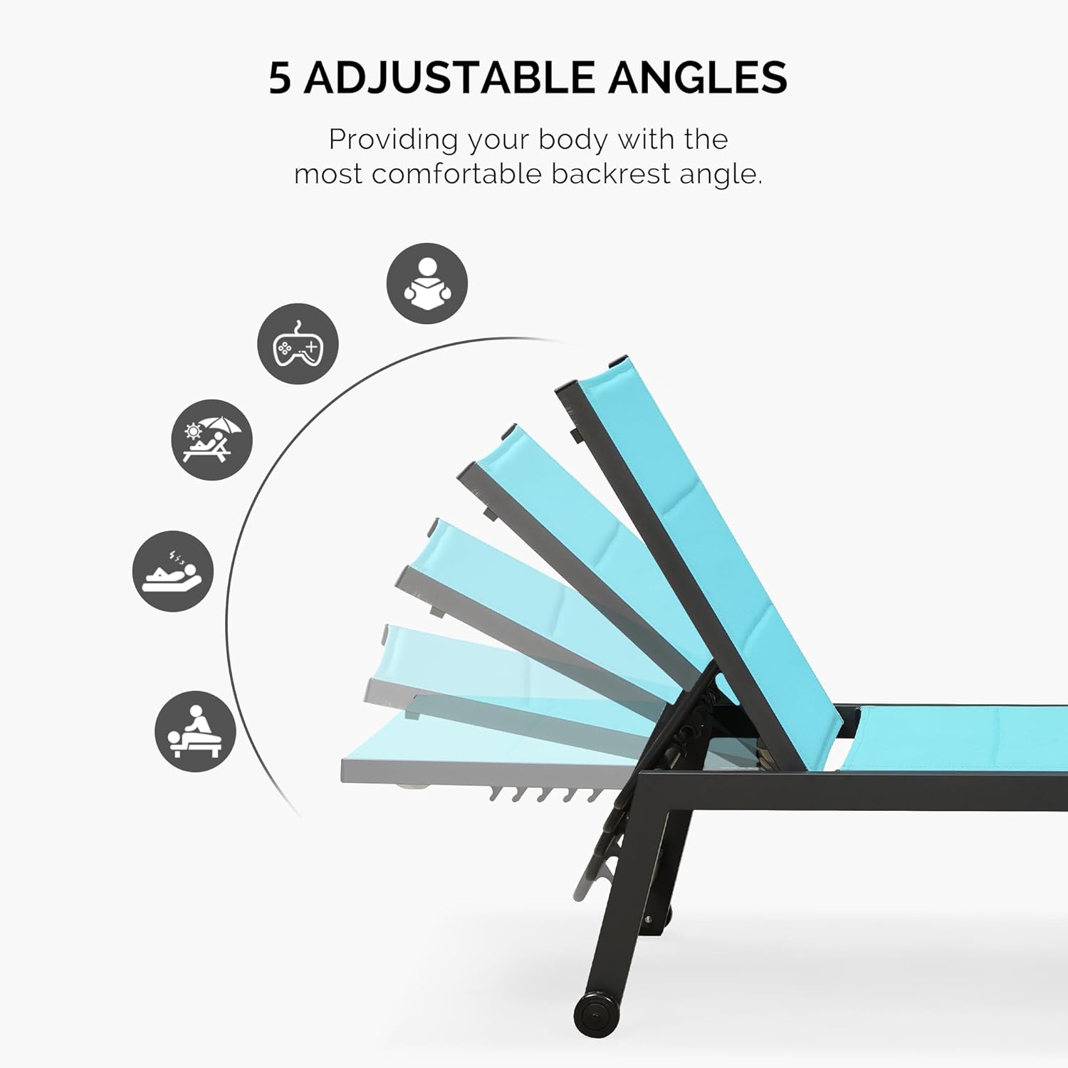 Patio Chaise Lounge Set 2 Pieces Textilene Fabric Aluminum Frame with Wheels Side Table vovaloop