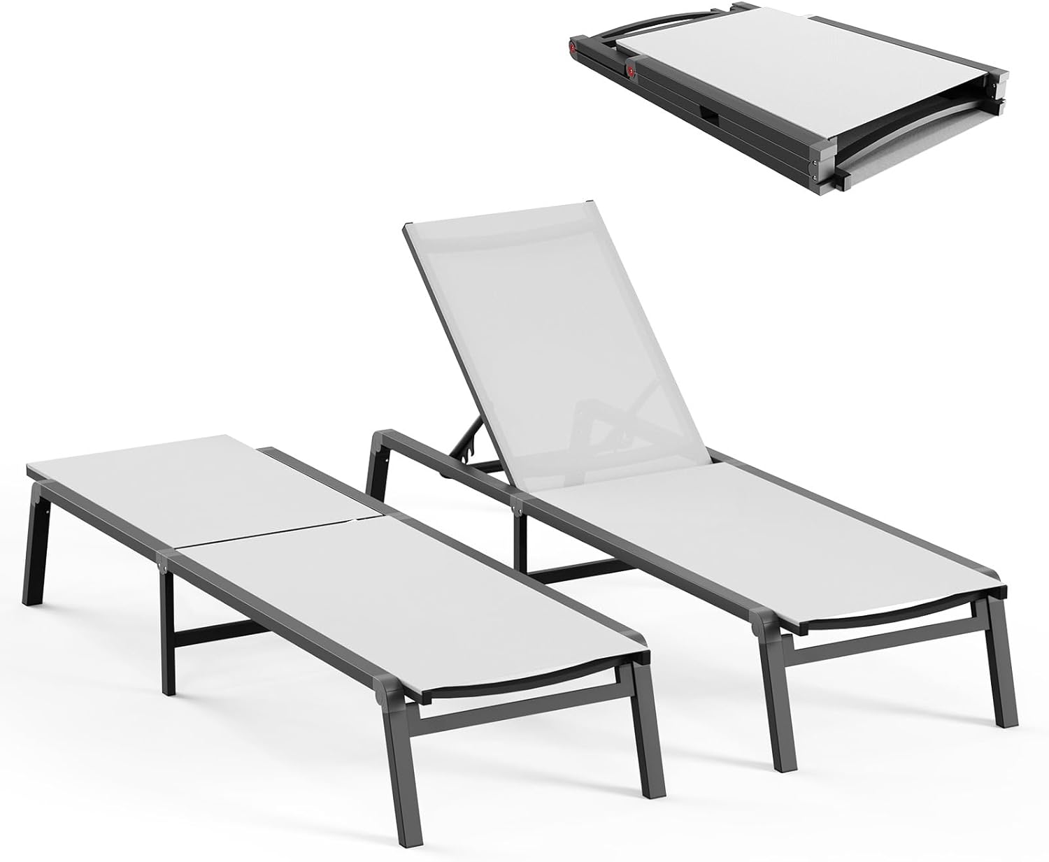 Aluminum Chaise Lounge Outdoor Lounge Chair with 5 Adjustable Backrest vovaloop