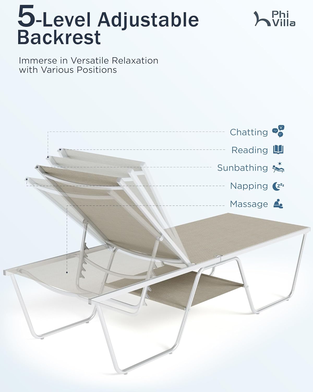 Oversized Outdoor Chaise Lounge Chair 78 Inches Foldable Patio Lounger Beige vovaloop