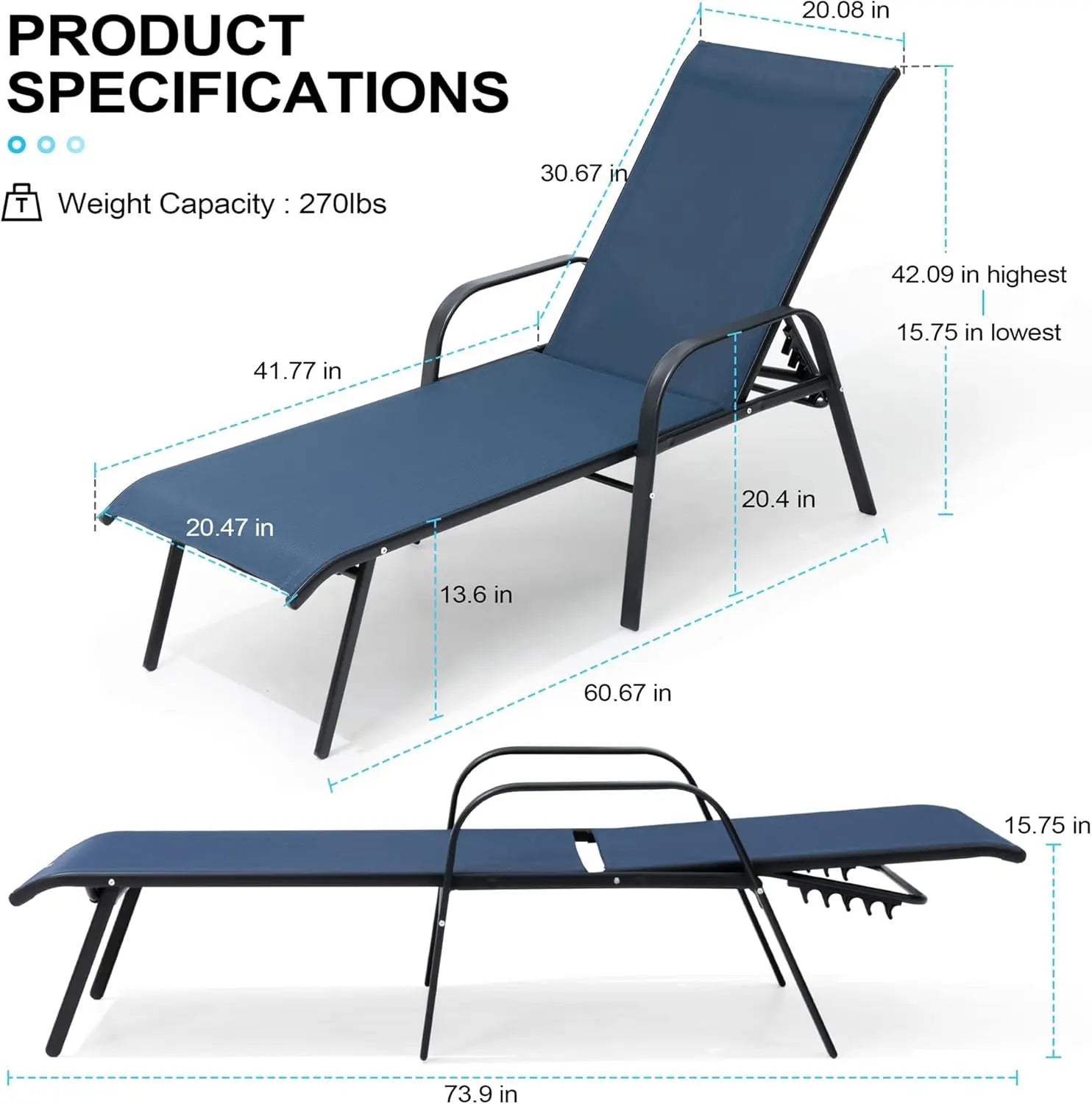 Chaise Lounge Chair Set of 2 with Armrests Adjustable Backrest Textilene Fabric Aluminum Frame Beige vovaloop