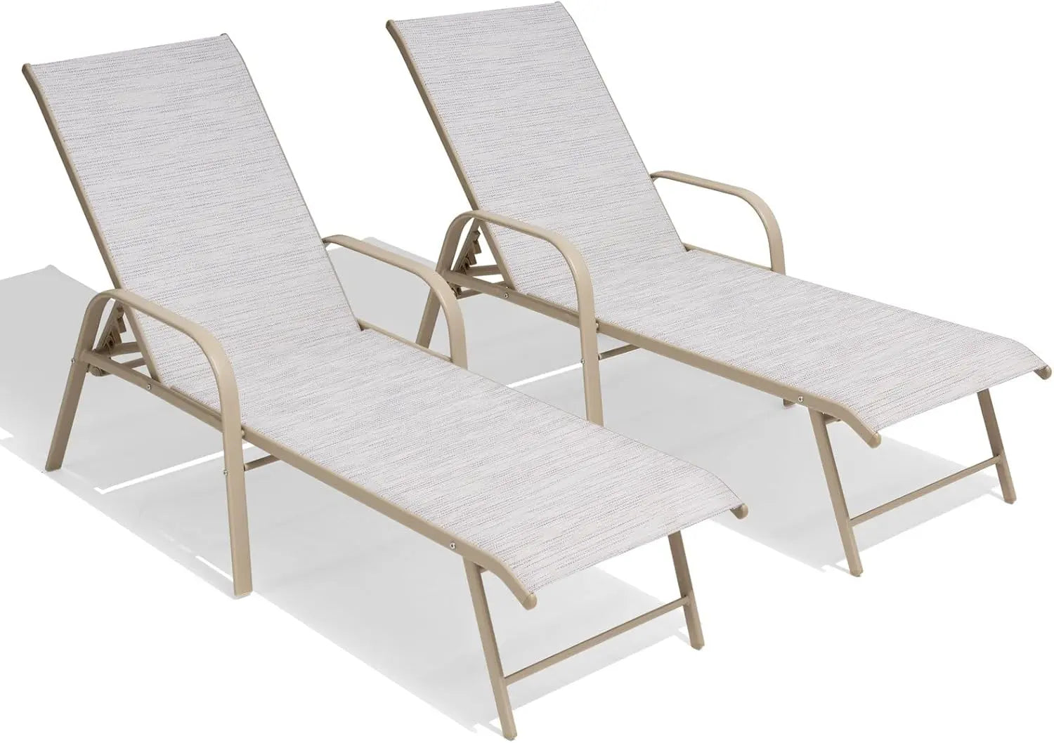 Chaise Lounge Chair Set of 2 with Armrests Adjustable Backrest Textilene Fabric Aluminum Frame Beige vovaloop