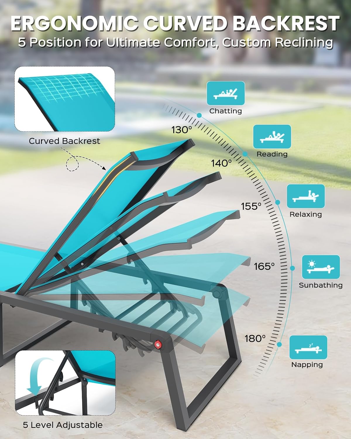 Aluminum Chaise Lounge Chair Assembly Free for Patio Pool vovaloop