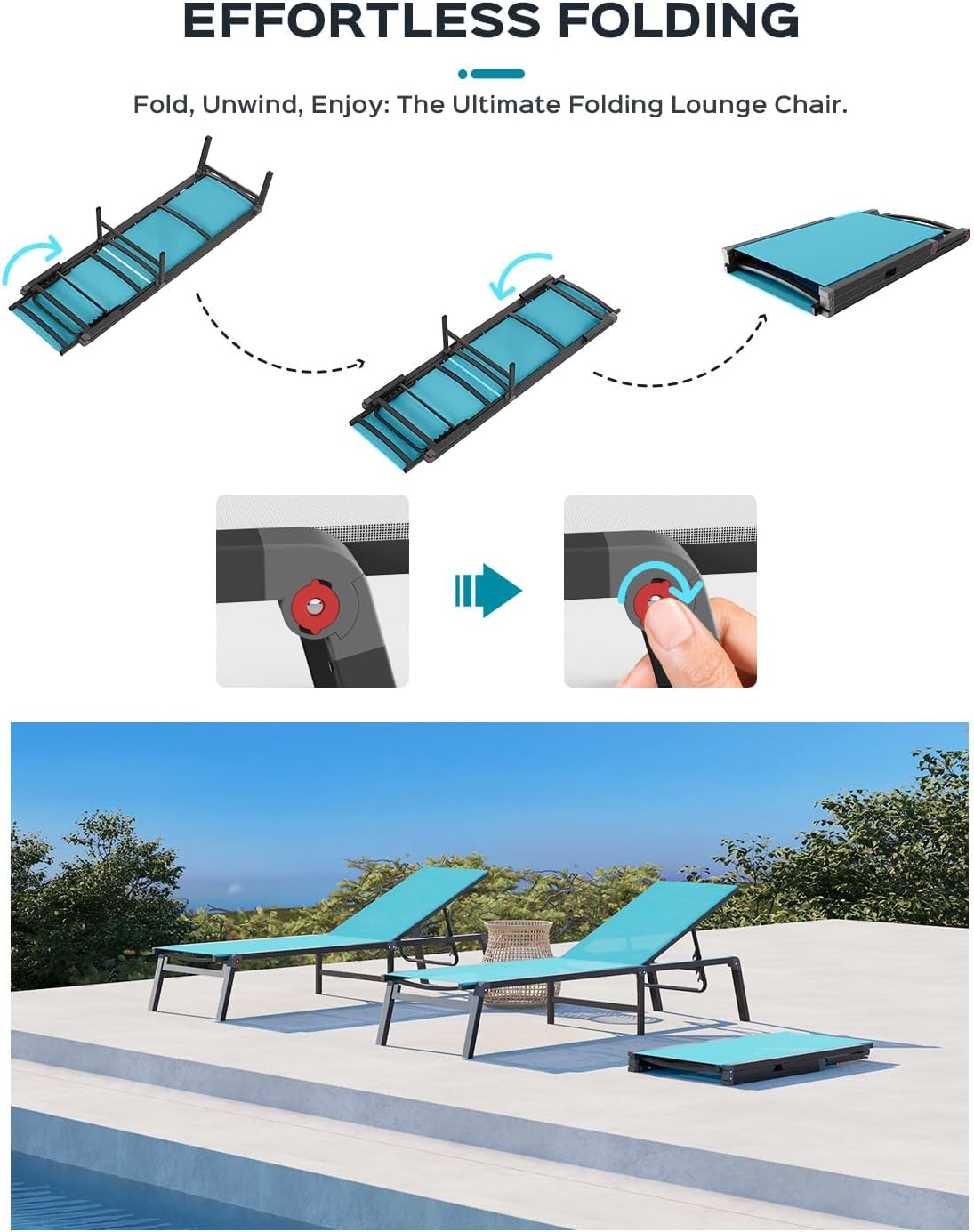 Aluminum Chaise Lounge Outdoor Lounge Chair with 5 Adjustable Backrest vovaloop