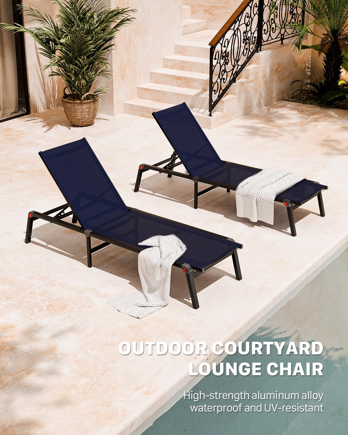 Aluminum Foldable Chaise Lounge Chair Outdoor Patio Lounger Khaki for Pool Garden Terrace vovaloop