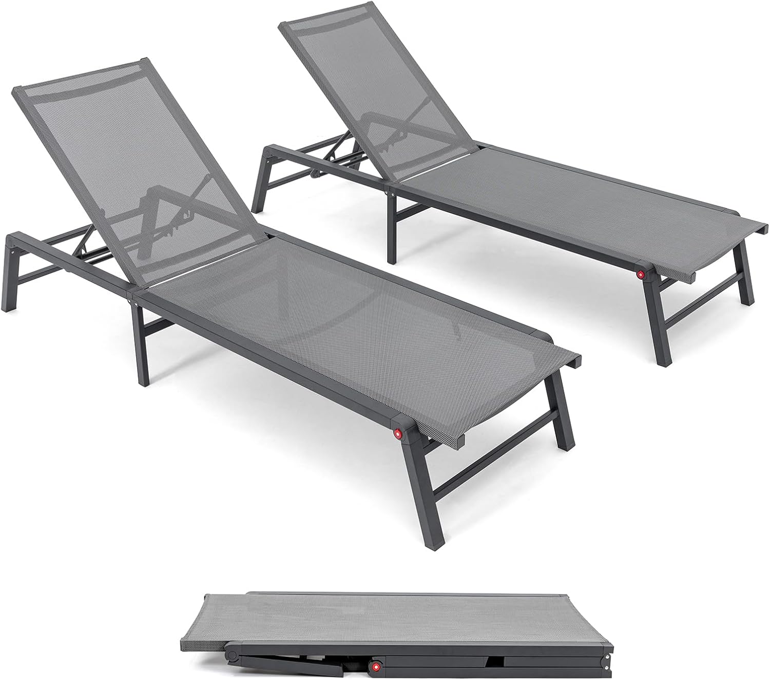 Aluminum Chaise Lounge Set of 2 Outdoor Patio Chairs Fully Assembled Foldable Beige vovaloop