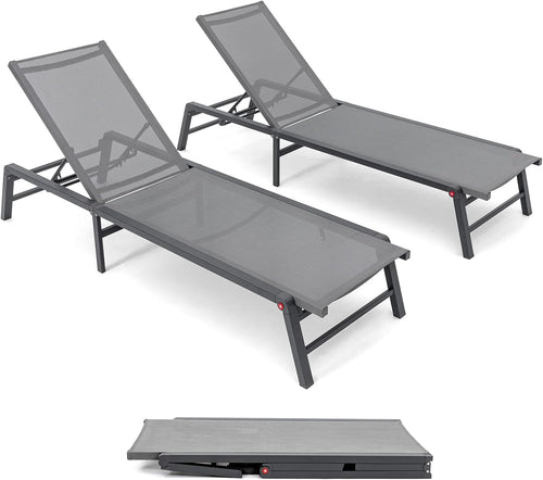 Aluminum Chaise Lounge Set of 2 Outdoor Patio Chairs Fully Assembled Foldable Beige vovaloop