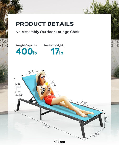 Aluminum Chaise Lounge Outdoor Lounge Chair with 5 Adjustable Backrest vovaloop