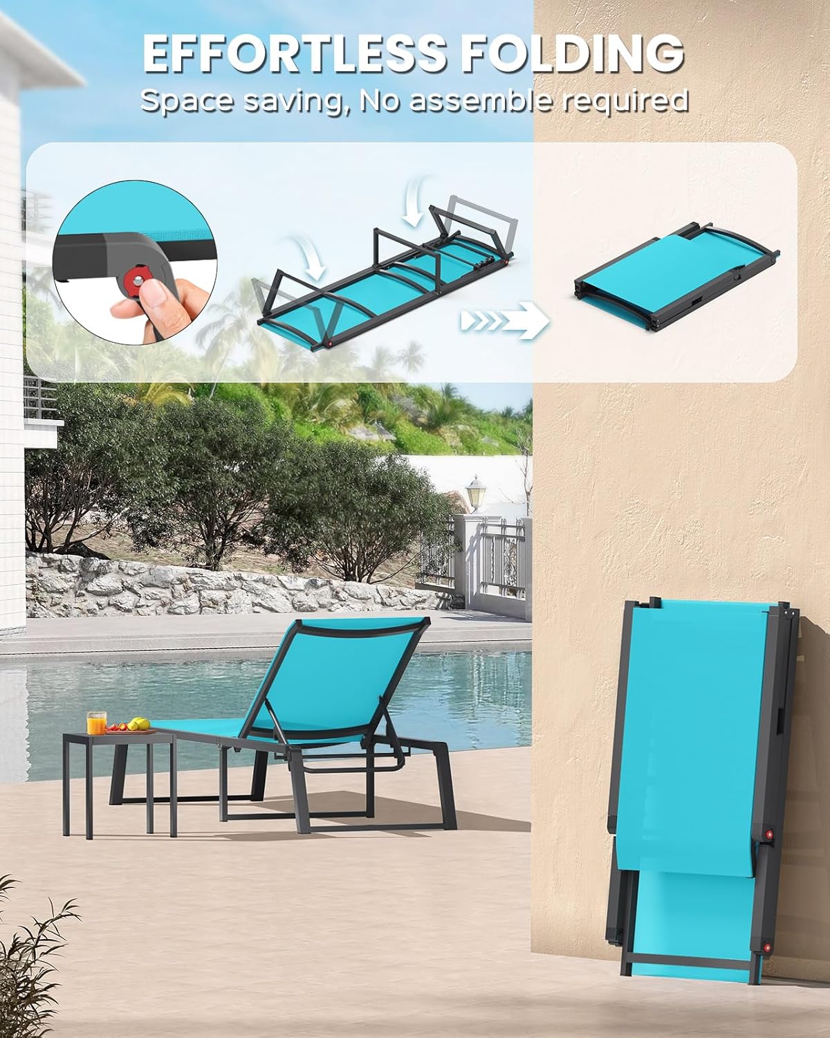 Aluminum Chaise Lounge Chair Assembly Free for Patio Pool vovaloop