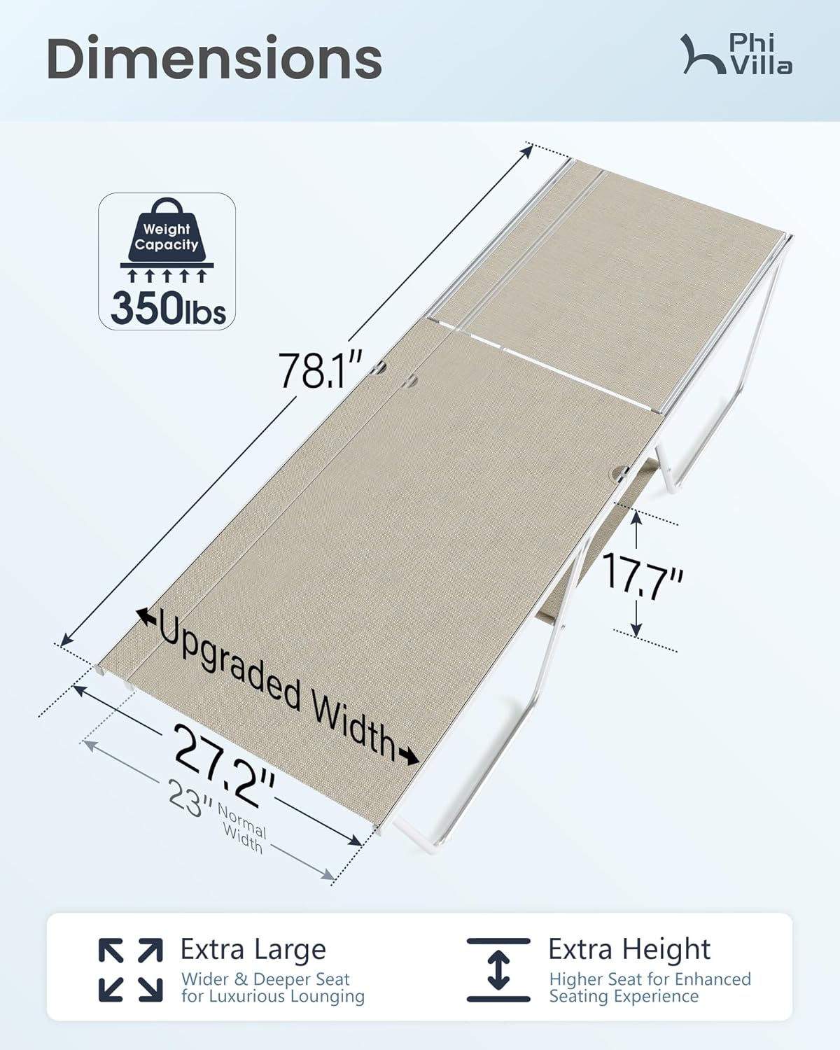 Oversized Outdoor Chaise Lounge Chair 78 Inches Foldable Patio Lounger Beige vovaloop