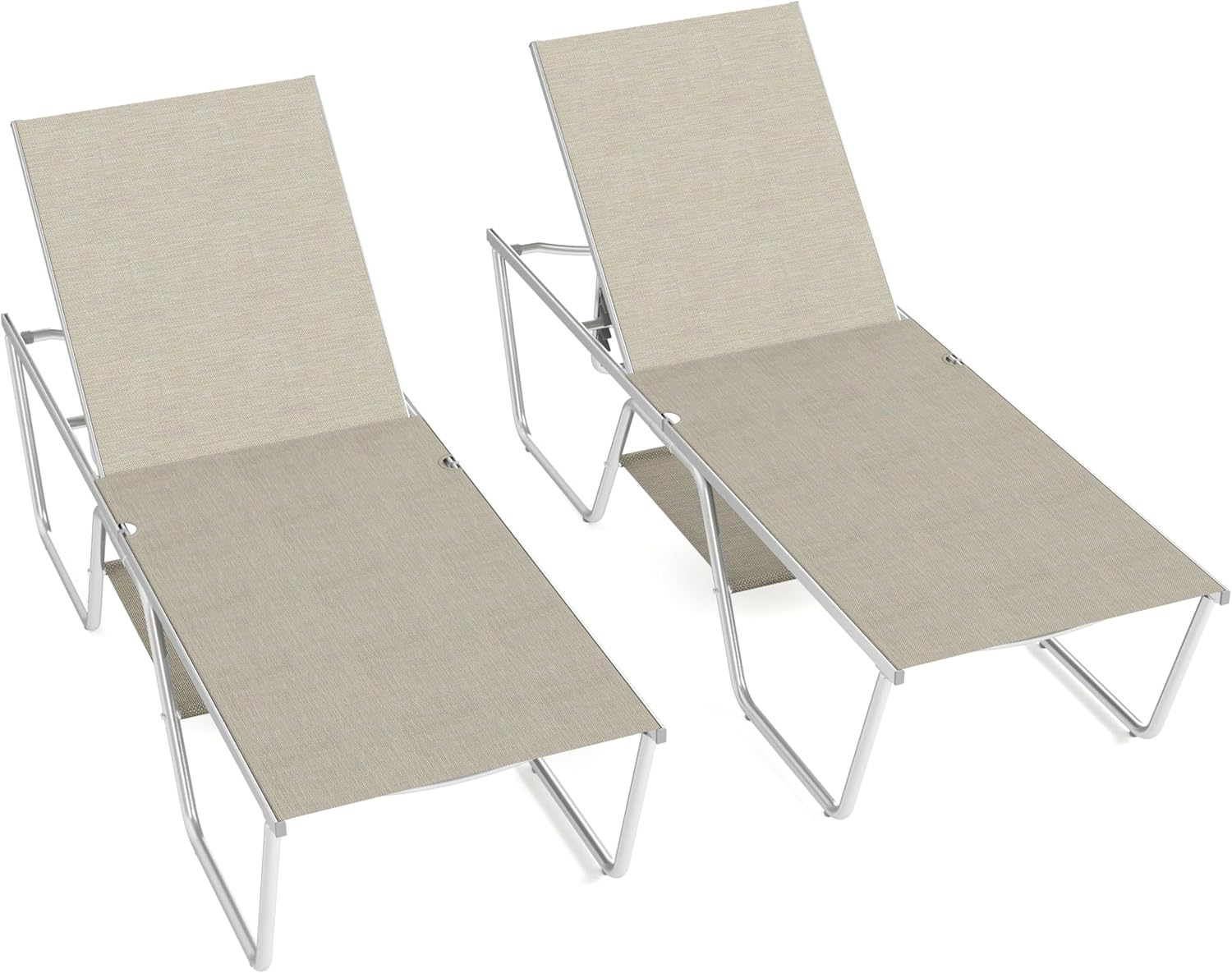 Oversized Outdoor Chaise Lounge Chair 78 Inches Foldable Patio Lounger Beige vovaloop