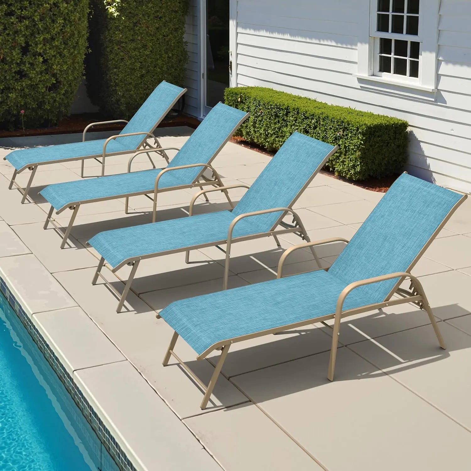 Chaise Lounge Chair Set of 2 with Armrests Adjustable Backrest Textilene Fabric Aluminum Frame Beige vovaloop